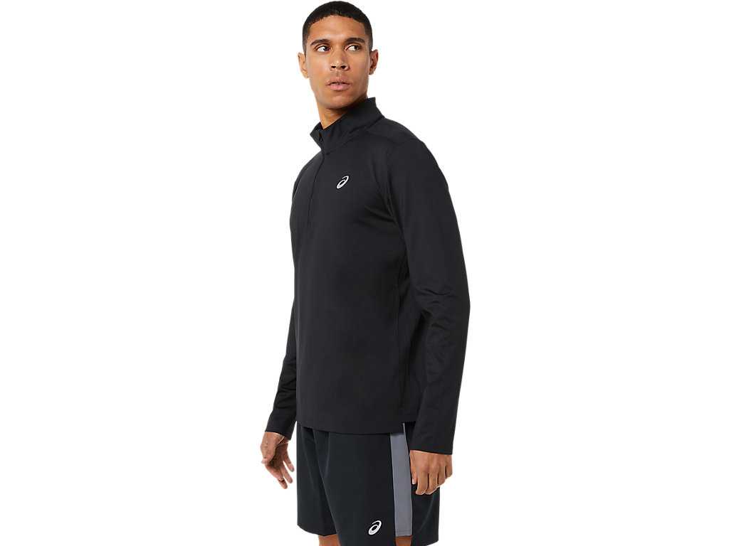 Koszulki Męskie Asics Ready-set Half Zip Czarne | 36275-AZYO