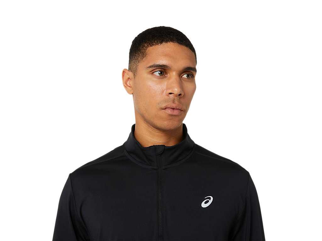 Koszulki Męskie Asics Ready-set Half Zip Czarne | 36275-AZYO