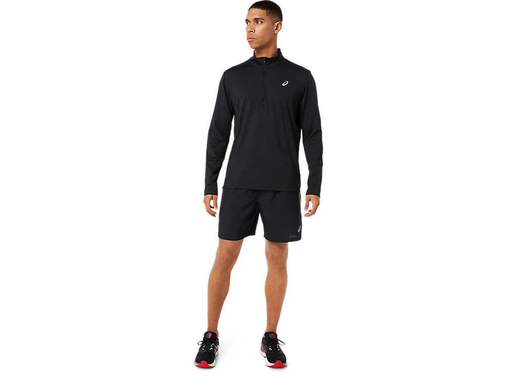 Koszulki Męskie Asics Ready-set Half Zip Czarne | 36275-AZYO