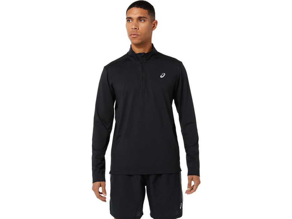 Koszulki Męskie Asics Ready-set Half Zip Czarne | 36275-AZYO