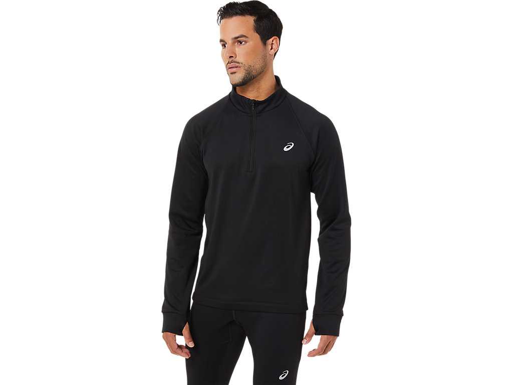 Koszulki Męskie Asics Thermopolis Zimowe 1/2 Zip Czarne | 30581-LEYT