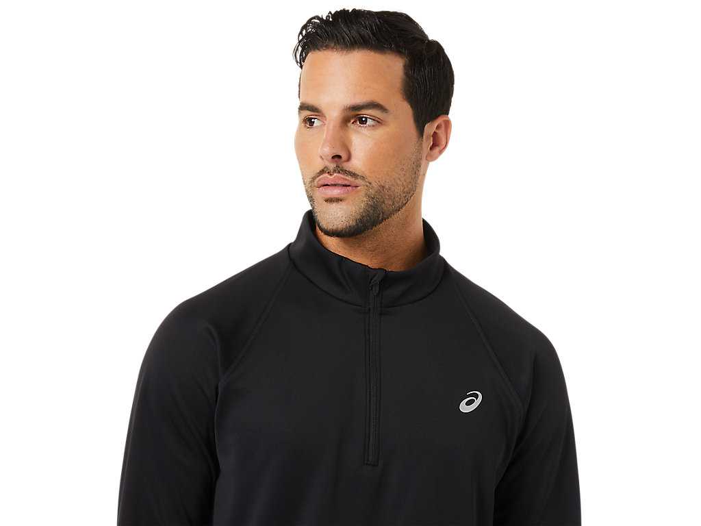 Koszulki Męskie Asics Thermopolis Zimowe 1/2 Zip Czarne | 30581-LEYT