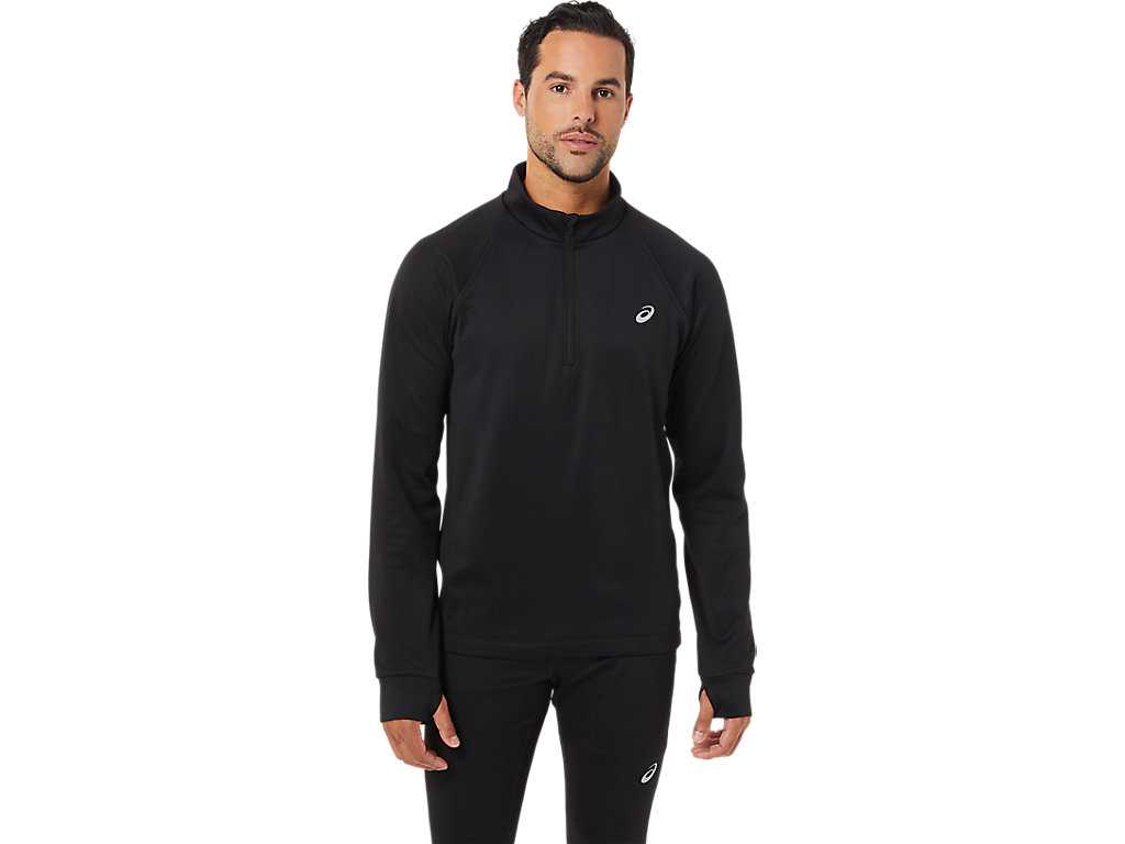 Koszulki Męskie Asics Thermopolis Zimowe 1/2 Zip Czarne | 30581-LEYT