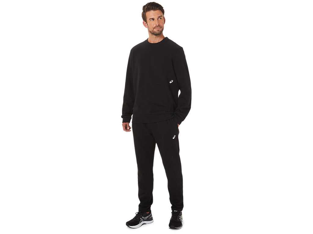 Spodnie Męskie Asics Fleece Tapered Czarne | 82530-ZMGB