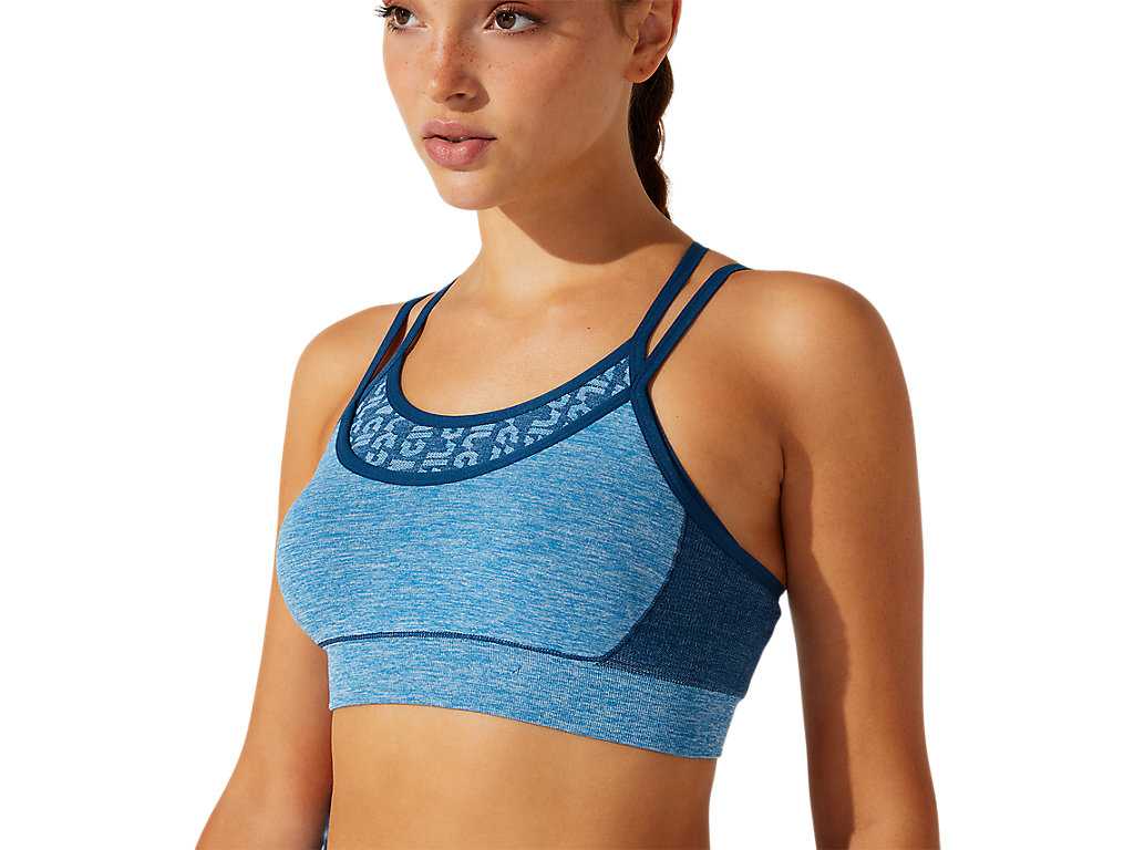 Staniki Sportowe Damskie Asics Cropped Logo Seamless Niebieskie Niebieskie | 82103-YIBU